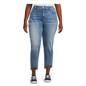 Terra & Sky Women's  Plus Size Step Hem Straight Leg Jeans Medium Wash
